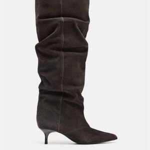Zara Brown Suede Kitten Heel Boots